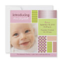 Square Patchwork Pink Designer Birth Announcement invitations by BabyShoppe Square Patchwork Pink Designer Birth Announcement invitations