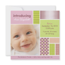 Square Patchwork Pink Designer Birth Announcement