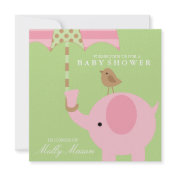 Square Pink Elephant Baby Shower Invitation