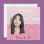 Square pink flowers birthday party invitation