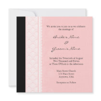 Square Pink One-Side Damask Wedding Invitations