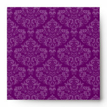 Square Purple Damask Monogrammed Envelopes