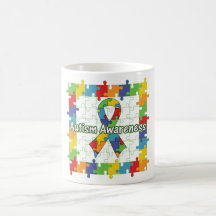 Square Puzzle Autism Awareness Ribbon Coffee Mugs