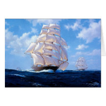 Square-rigged ships at sea card