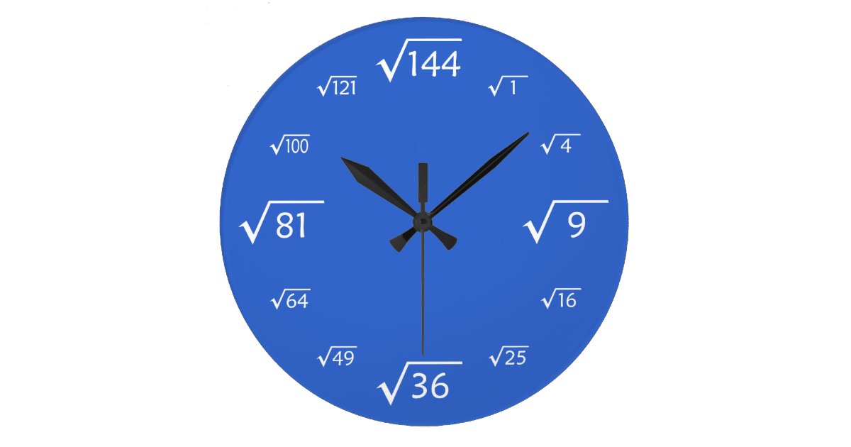 Square Root Wall Clock (Blue/White) Zazzle