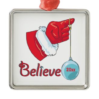 Square Shaped Believe Christmas Ornament