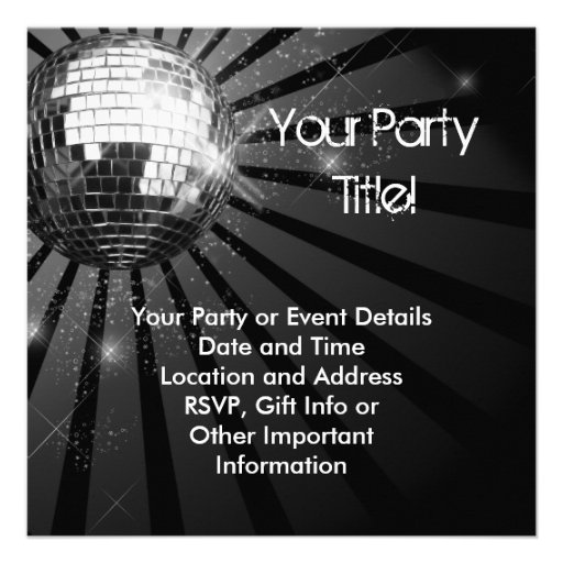 Square Silver Sparkle Disco Ball Party Personalized Announcements
