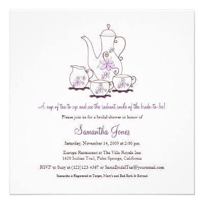 Square Tea Set Bridal Shower Invitations