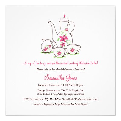 Square Tea Set Bridal Shower Invitations, Pink