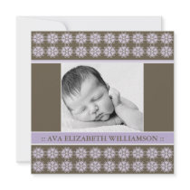 Square Victorian Lilac Designer Birth Announcement