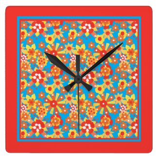 Square Wall Clock, Ditzy Orange Flowers