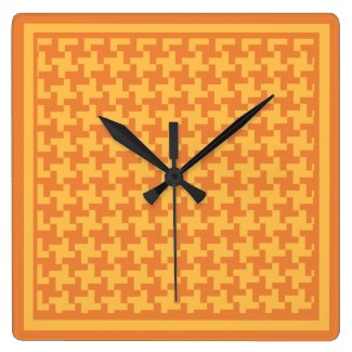 Square Wall Clock, Orange Dogstooth Check