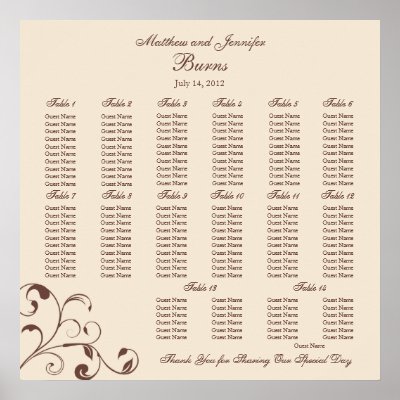 Square Wedding Reception Seating Chart Print