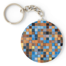 Squares of Blue and Browns Keychains