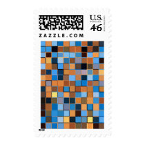 Squares of Blue and Browns Postage Stamps