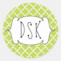 Squiggly fun green simple Moroccan tile monogram stickers