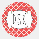 Squiggly fun red simple Moroccan tile monogram Stickers