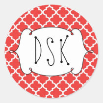 Squiggly fun red simple Moroccan tile monogram stickers