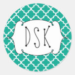 Squiggly fun teal simple Moroccan tile monogram Sticker