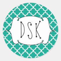 Squiggly fun teal simple Moroccan tile monogram stickers