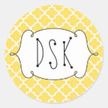 Squiggly fun yellow simple Moroccan tile monogram Stickers