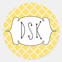 Squiggly fun yellow simple Moroccan tile monogram stickers
