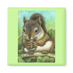 Squirrel and acorn fridge magnets