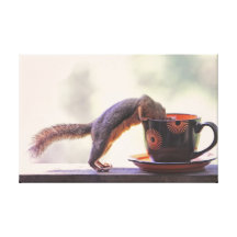 Squirrel and Coffee Cup Gallery Wrap Canvas