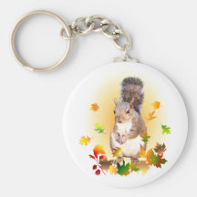 Squirrel and Fall Leaves Keychains
