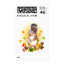Squirrel and Fall Leaves postage