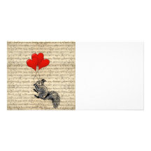 Squirrel and heart balloons photo card