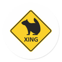 Squirrel Crossing Highway Sign Round Sticker