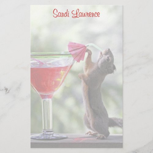 Squirrel Drinking a Cocktail Customizable Template Stationery