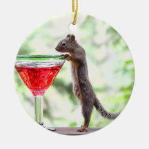 Squirrel Drinking a Cocktail Ornament