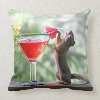 Squirrel Drinking a Cocktail Pillows