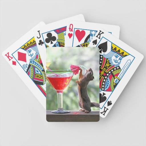 Squirrel Drinking a Cocktail Poker Cards