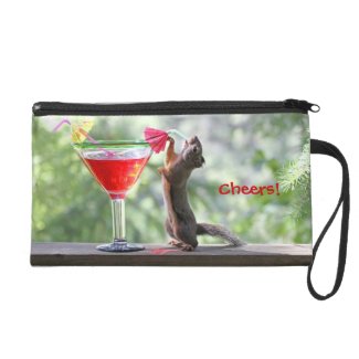 Squirrel Drinking a Cocktail Wristlet Purses