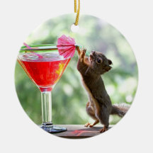 Squirrel Drinking Cocktail Christmas Tree Ornament