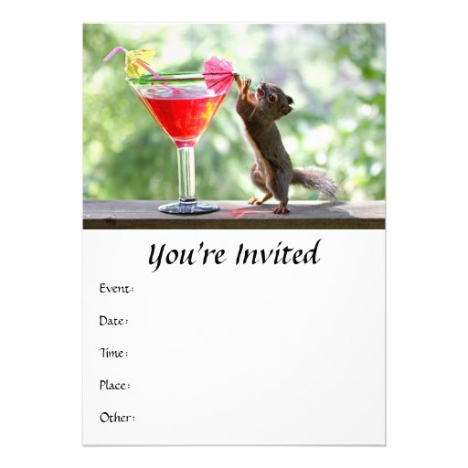 Squirrel Drinking Cocktail Personalized Invitation