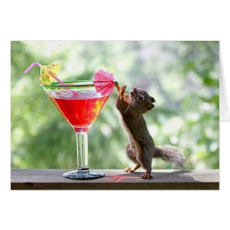 Squirrel Drinking Cocktail Stationery Note Card
