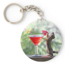 Squirrel Drinking Tropical Drink Keychains