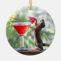 Squirrel Drinking Tropical Drink Ornaments