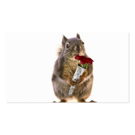 Squirrel Holding Red Rose Bouquet Business Card Templates (back side)