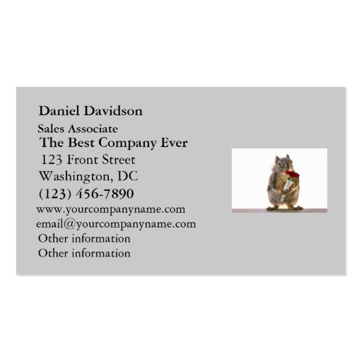 Squirrel Holding Red Rose Bouquet Business Card Templates (front side)