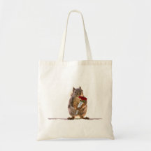 Squirrel Holding Red Rose Bouquet Canvas Bag