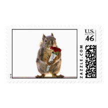 Squirrel Holding Red Rose Bouquet Postage Stamp