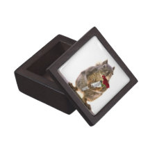 Squirrel Holding Red Rose Bouquet Premium Jewelry Box
