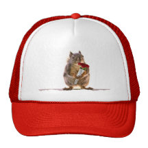 Squirrel Holding Red Rose Bouquet Trucker Hat