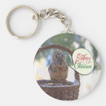 Squirrel in Snow Saying Merry Christmas Key Chains