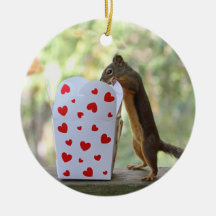 Squirrel Looking Inside Heart Box Ornament